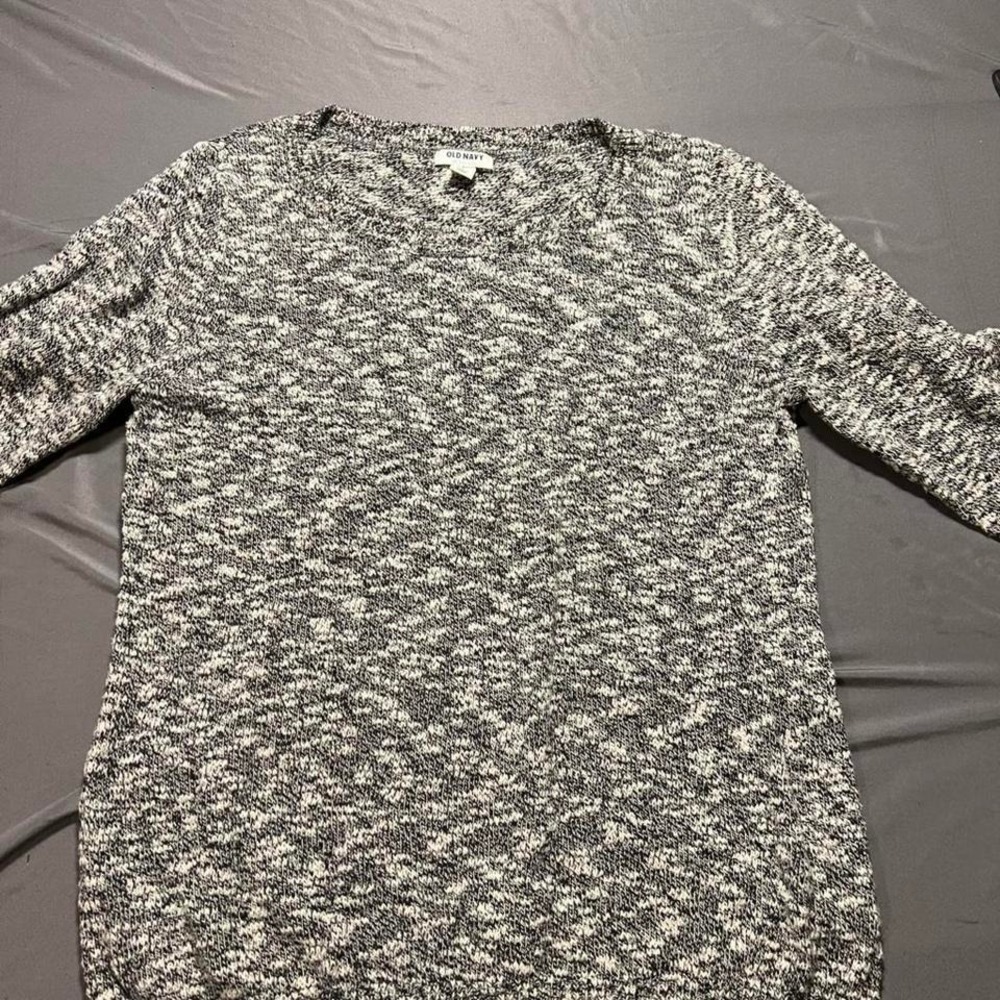 Old Navy Womens Large Black White Marled Knit Crew Neck Long Sleeve Sweater